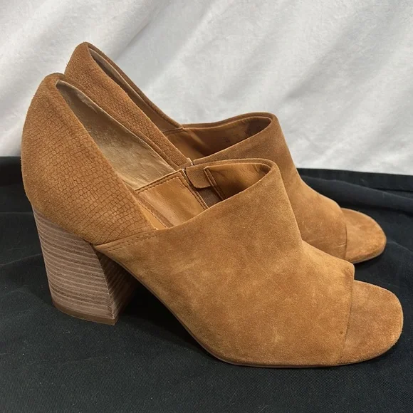Anthropologie Franco Sarto Ellison Leather Suede Mules Shooties Block Heels - Picture 4 of 11